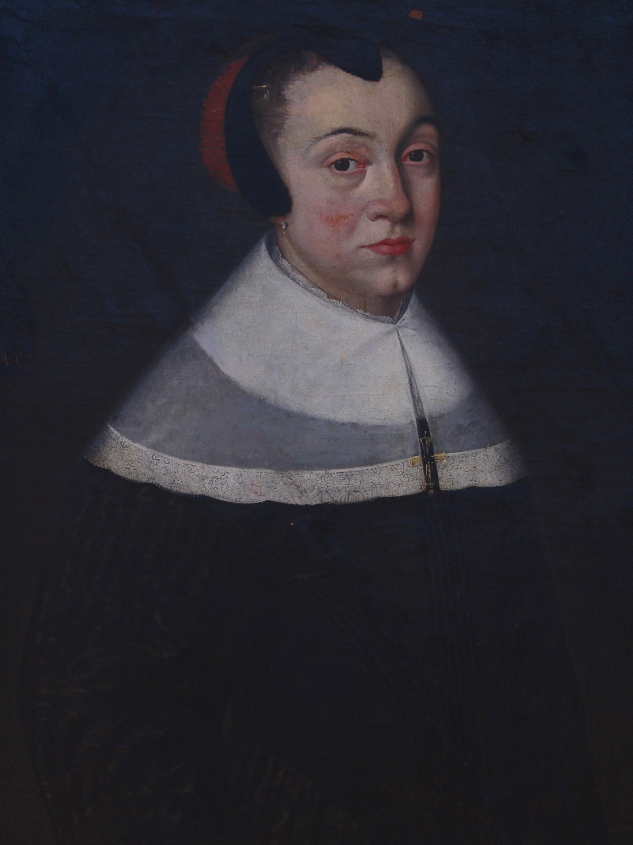 17th Century Framed Dutch Oil Portrait of a Lady with Pink Rose