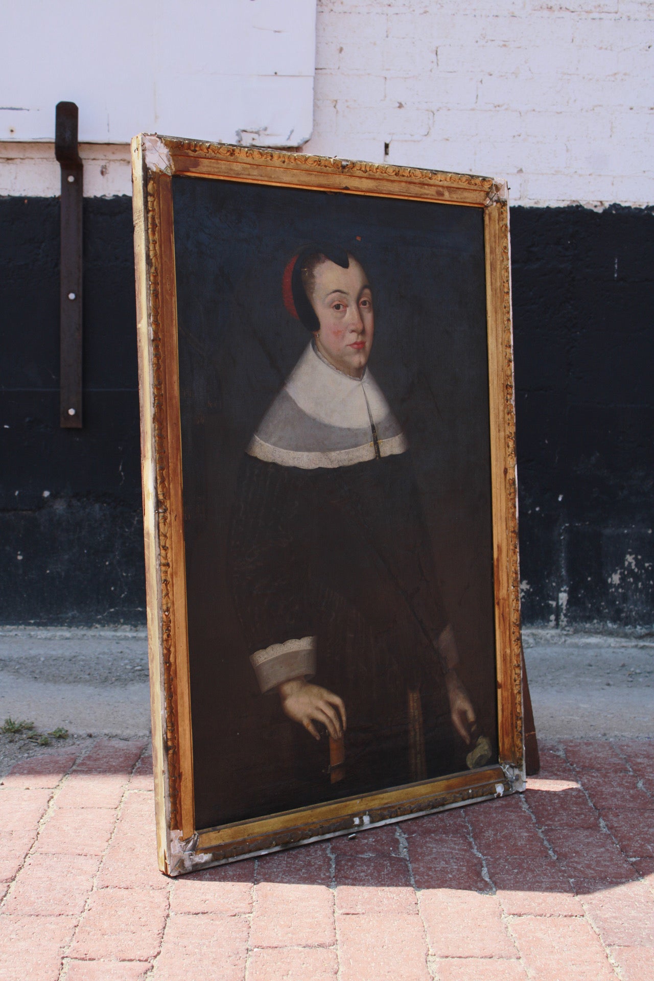 17th Century Framed Dutch Oil Portrait of a Lady with Pink Rose