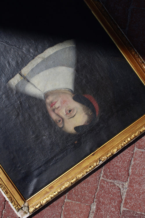 17th Century Framed Dutch Oil Portrait of a Lady with Pink Rose